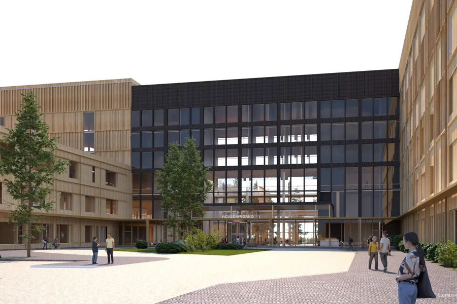 Plass foran hovedinngangen på Mjøssykehuset, illustrasjon.