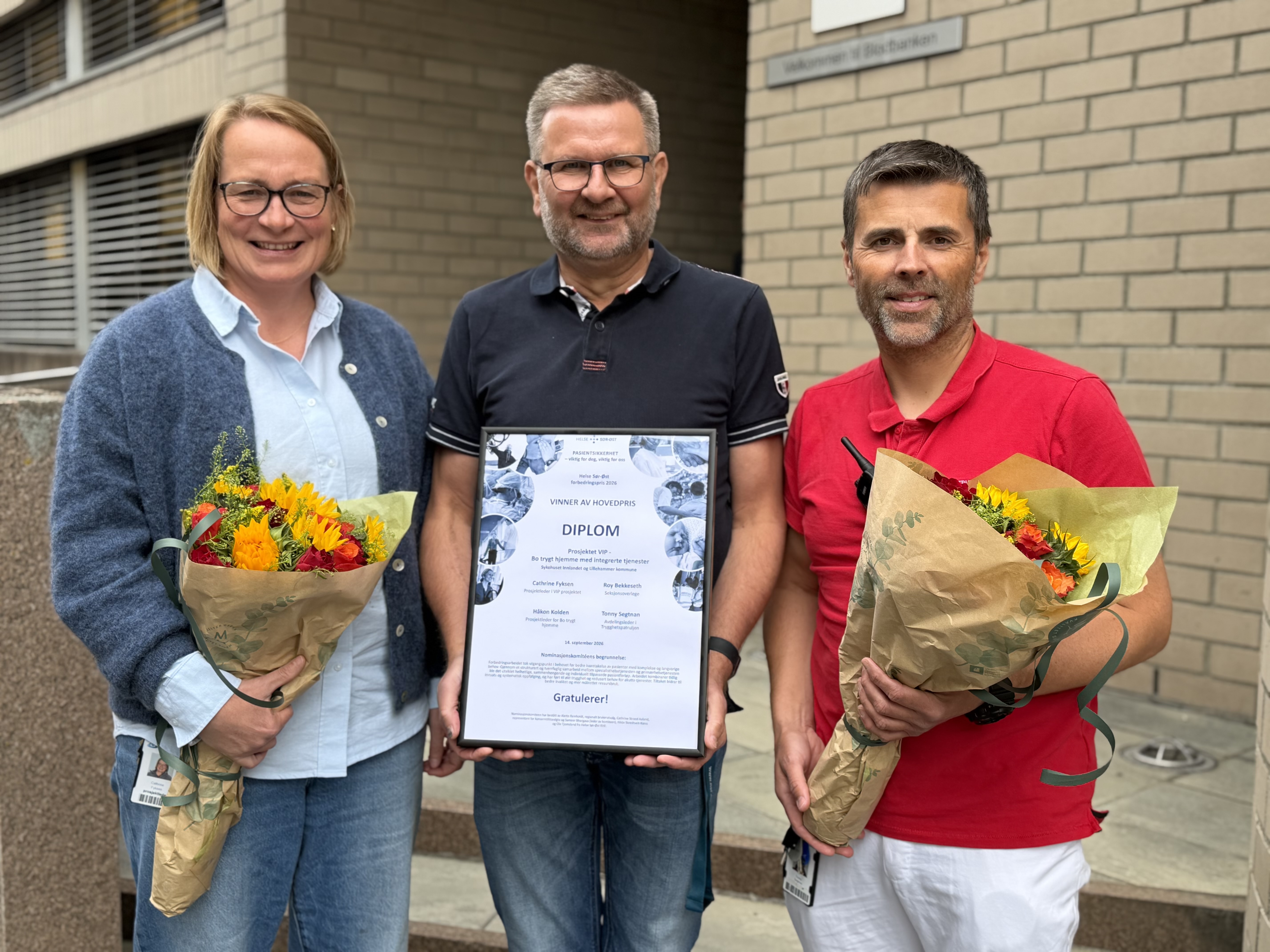 Vinnerne av forbedringsprisen 2026, Cathrine Fyksen, Håkon Kolden og Tonny Segtnan.