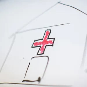 Sykehuskors i rødt, illustrasjon.