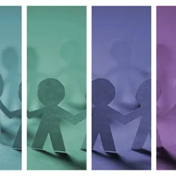 Figurer i ulike soner holder hverandre i hendende, illustrasjonsbilde