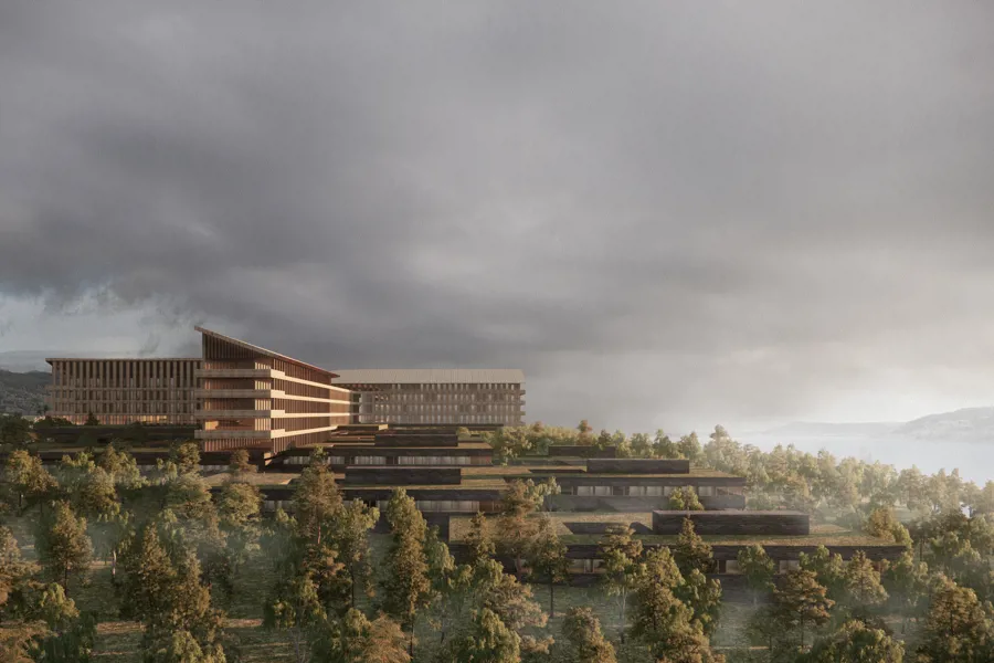 Skisse av Mjøssykehuset sett fra nord