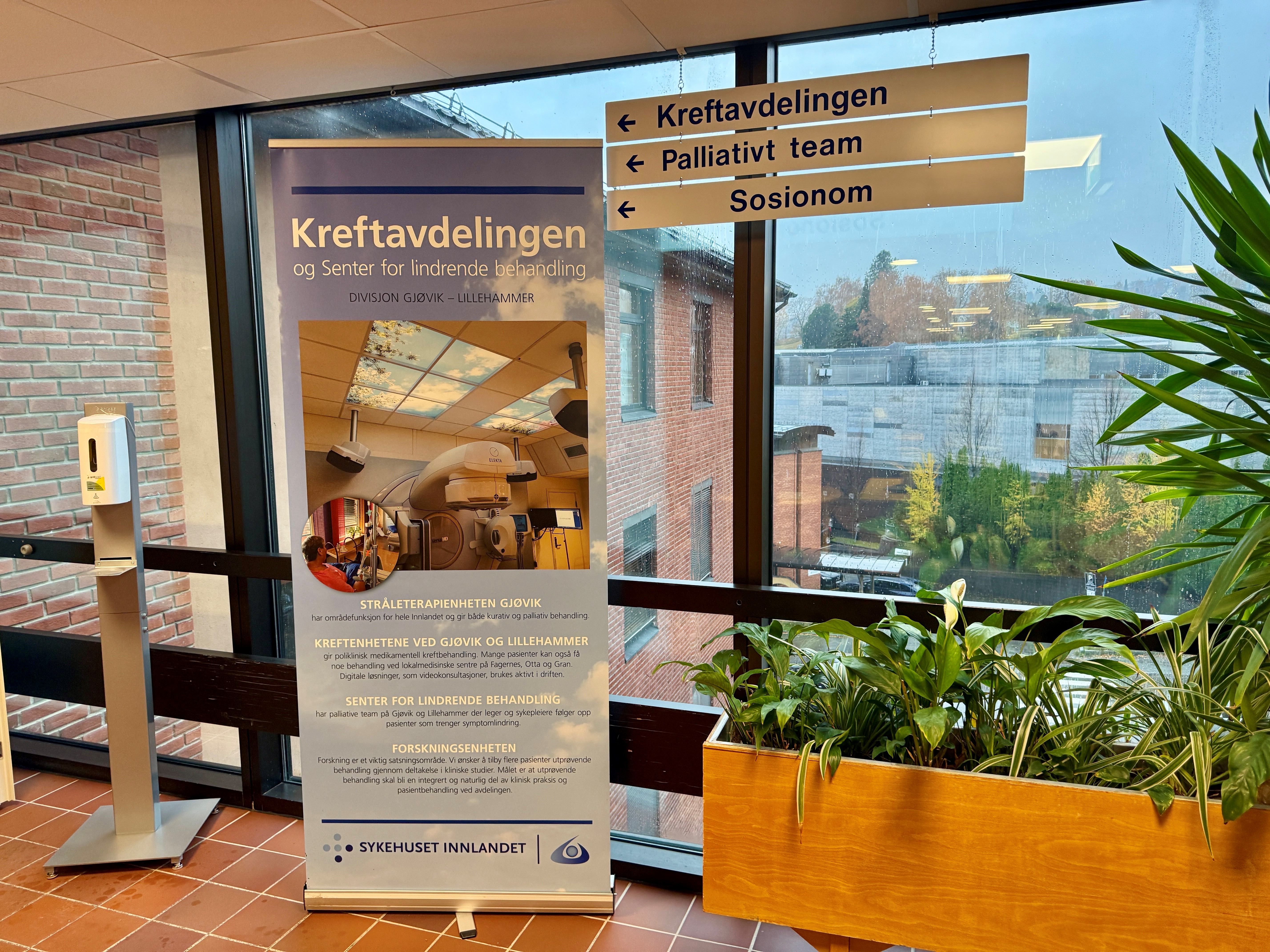 Skilt ved inngangen til kreftavdelingen